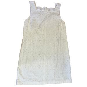 TALBOTS White Cotton Scalloped Lace Eyelet Sleeveless Dress Women's Petite 16P